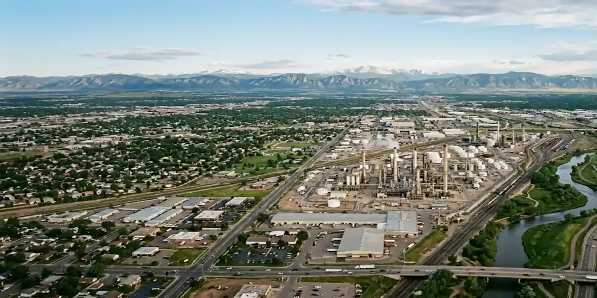 Commerce City Colorado residential neighborhood with the Front Range mountains in the background
